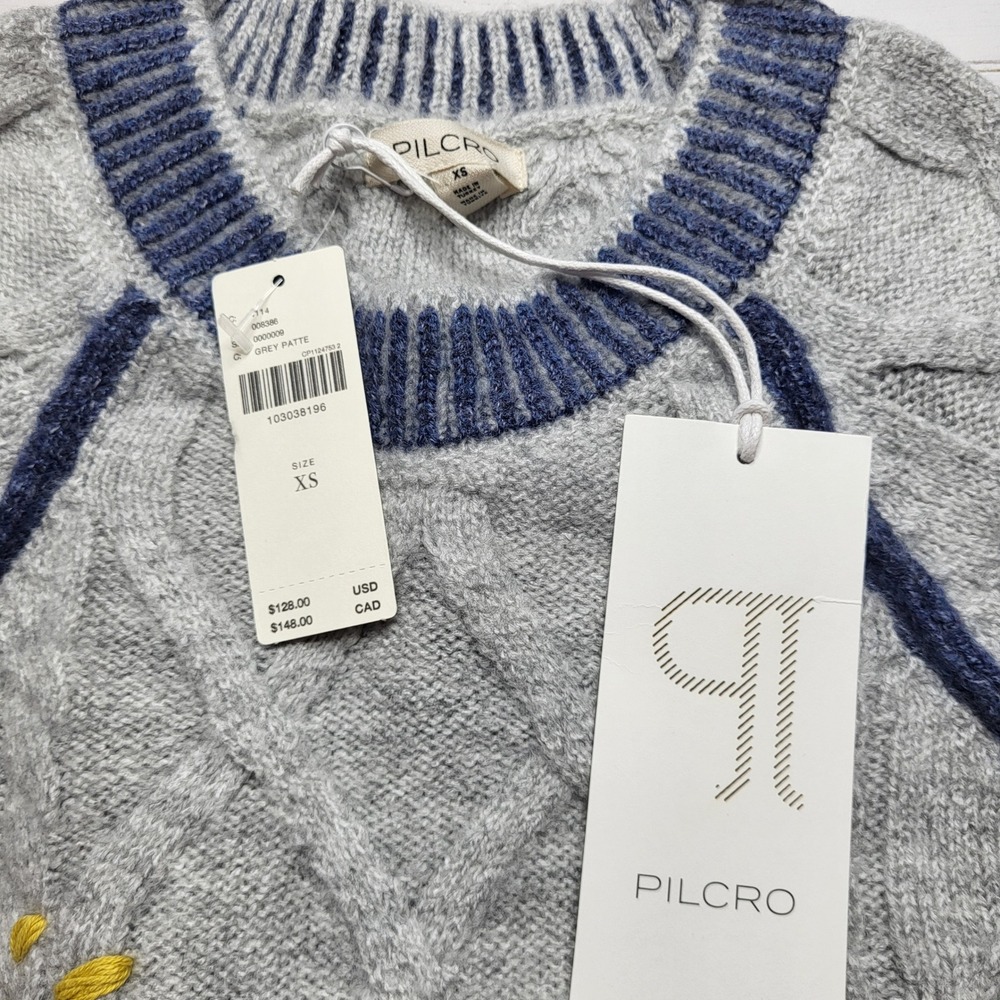 Anthropologie Pilcro Cable Knit Sweater Cozy House Home Embroidered Relaxed XS - Picture 9 of 9